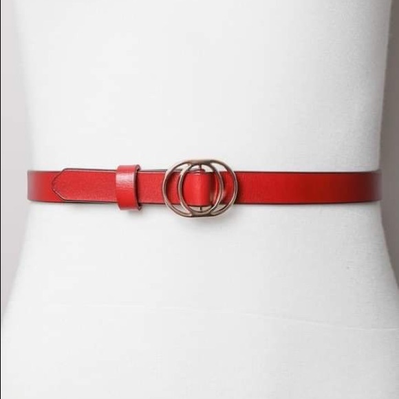 Red Double Ring Belt // 100% Leather - Picture 3 of 5